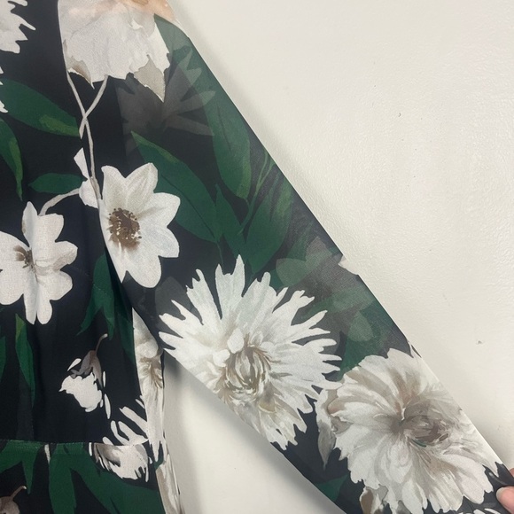 Hobbs London Dress green white black Floral Print Midi Length Dress size 2 - Picture 4 of 11